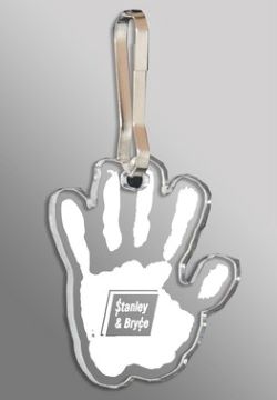 custom acrylic zipper pull handprint shape with logo