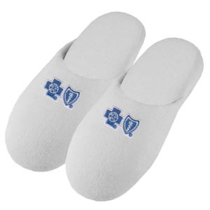 cozy comfy plush slippers with embroidered logo