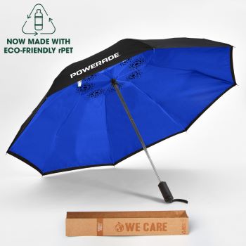 rPET umbrella with black canopy & blue interior with box