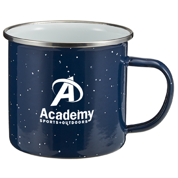 metal camping mug - dark blue with white speckles and white interior