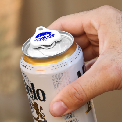 branded beverage can tab opener and lid