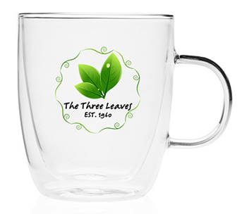 double-wall glass coffee mug with logo