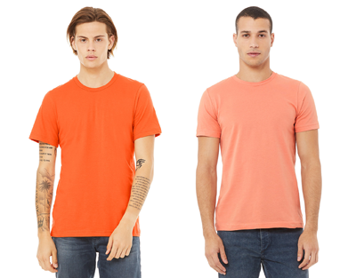 Bella + Canvas short sleeve tees in shades of orange