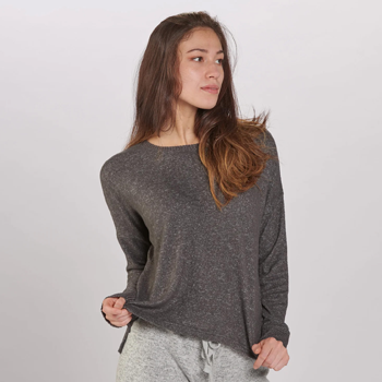 Boxercraft Women’s gray Cuddle Boxy Crew in super-soft Hacci fabric