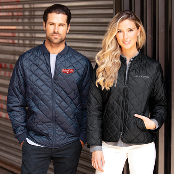 Vantage diamond quilted Everett Jacket on 2 models