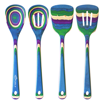 Baltique Mumbai Collection 4-Piece Cooking Utensil Set crafted from brightly colored birch wood