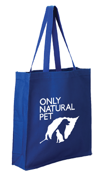 blue tote bag with white logo