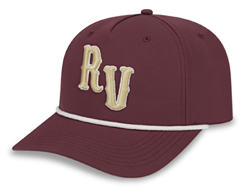 maroon cap with white rope detail and gold 3D embroidered logo