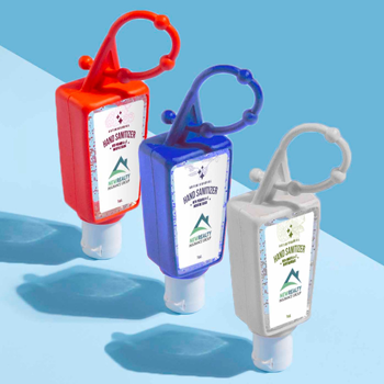 trio of hand sanitizer bottles with carabiner loop