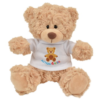 teddy bear in a T-shirt with logo